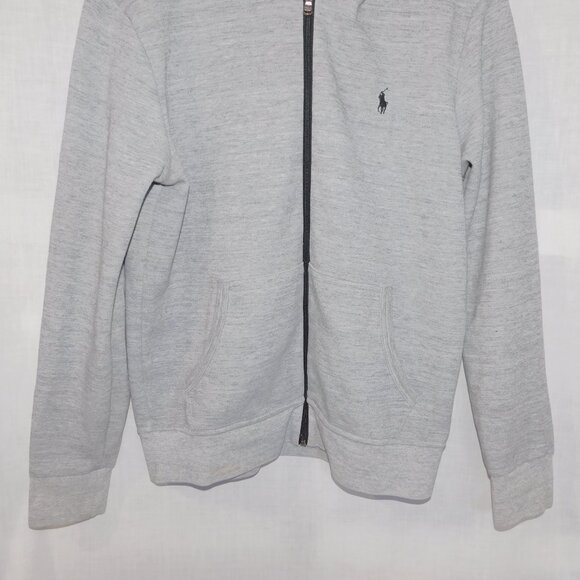Polo Ralph Lauren Mens M Light Gray Black Pony Double Knit Full Zip Hoodie *READ - Picture 4 of 9